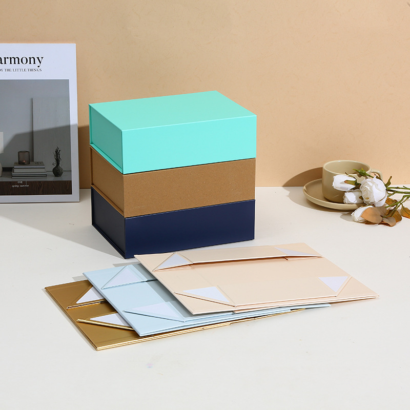 Wholesale of black folding one-piece flip cover packaging box, magnetic hard paper packaging box with top and bottom covers, gift box