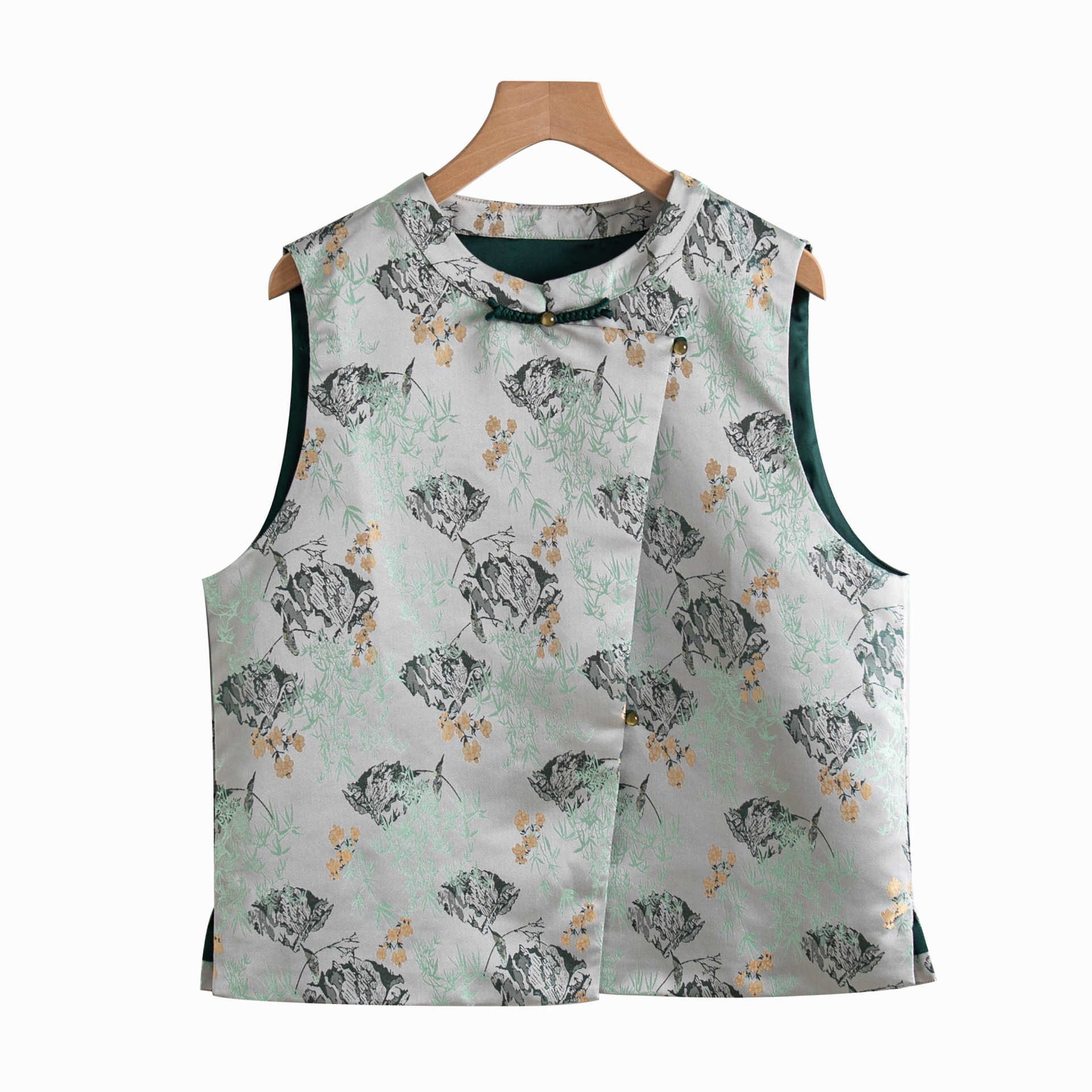 New Chinese-style blue vest for women, a young sleeveless waistcoat with a traditional Chinese style. It is a thin spring and autumn outerwear made of silk or mulberry silk Item Picture