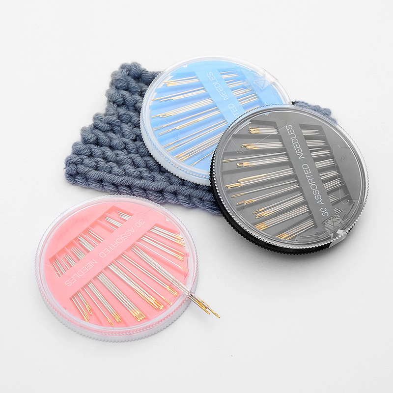 厂家批发盒装金尾手缝针黑圆盘针针线套装配件绣花针手工用缝衣针