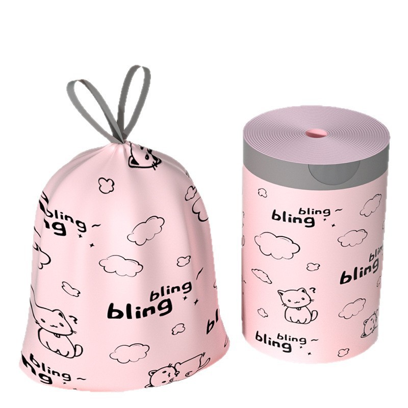 New point-breaking household high-appearance-level drawstring garbage bag, kitchen and bathroom drawstring printed plastic bag F Item Picture