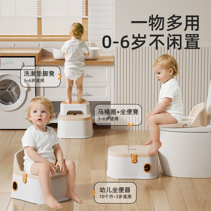 Three-in-one multi-functional children's toilet, splash-proof small toilet for boys and girls, infant and toddler toilet training footstool details Picture