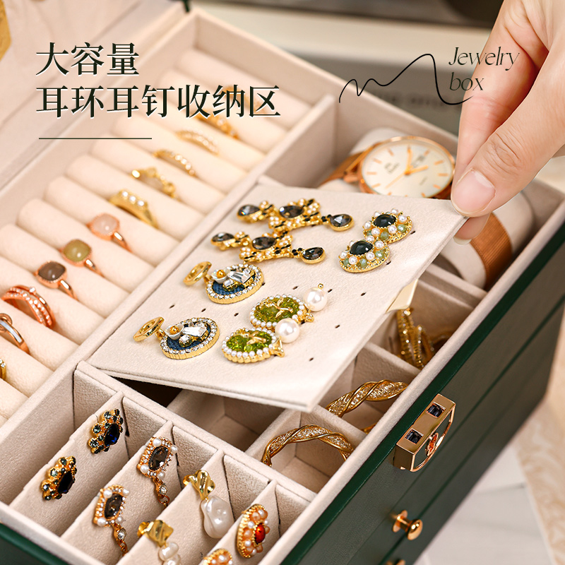 Jewelry box, combination lock, multi-layer jewelry storage box, gold jewelry, wedding gifts, large-capacity dust-proof storage function details Picture
