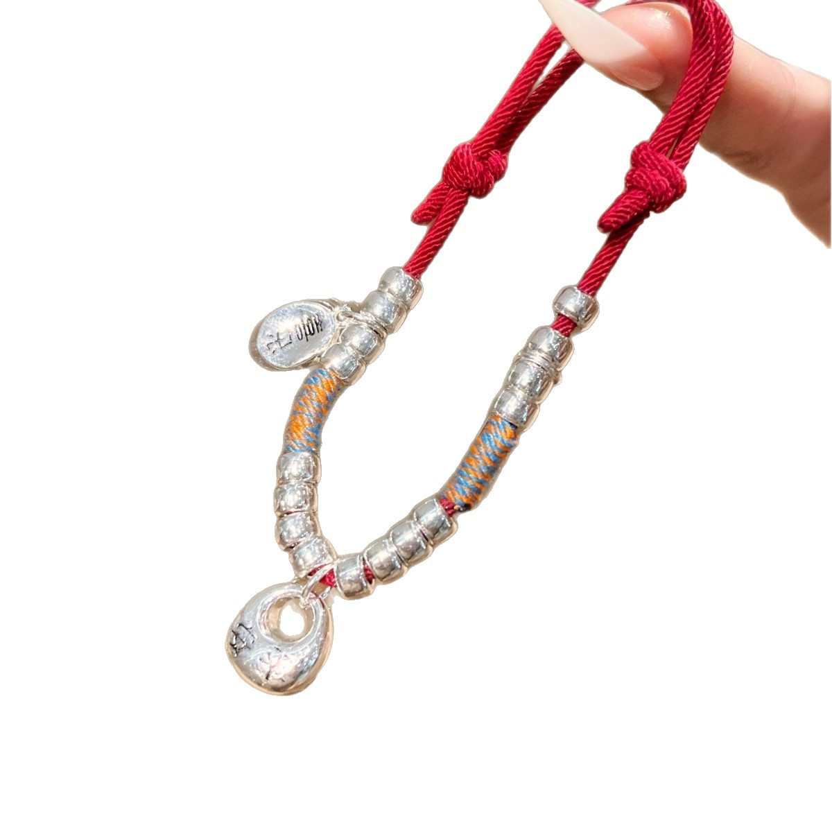 Copper-plated Miao silver coiled bracelet, solid small fat red string pure silver bracelet, bracelet, couple, men and women, may they have a peaceful and happy life Item Picture