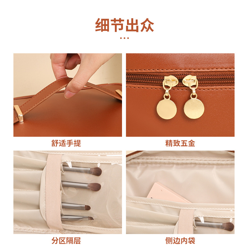 Large-capacity, high-appearance-level InS-style cosmetic storage bag, retro square PU leather detachable hand-held cosmetic bag Application Scenario