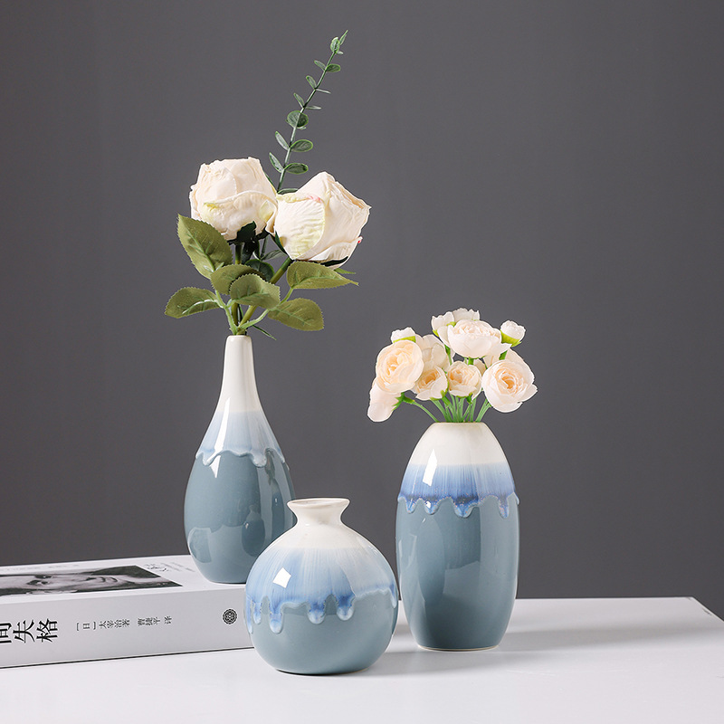 2025北欧风窑变陶瓷小花瓶创意花器套装简约酒店家居客厅装饰干花插花摆件