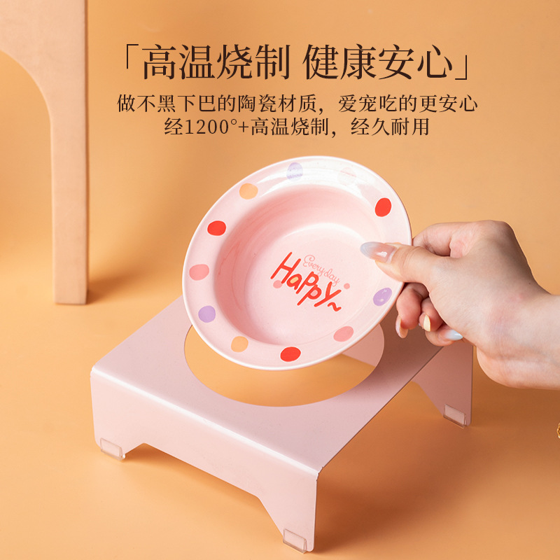 English flying saucer plate with square bowl stand, anti-tipping pet bowl, high-legged cat bowl, dog bowl, cat food bowl, pet drinking bowl Specification image