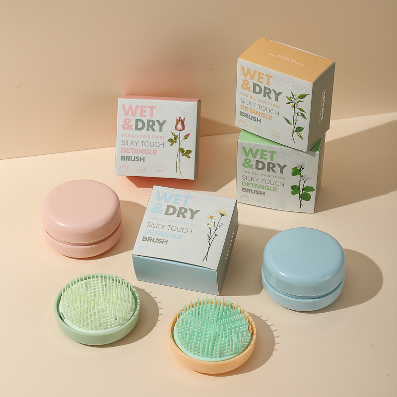 Baihe Massage Comb, round twist-cover dual-purpose mirror comb, Girlish heart portable box Macaron comb, hair care round head details Picture