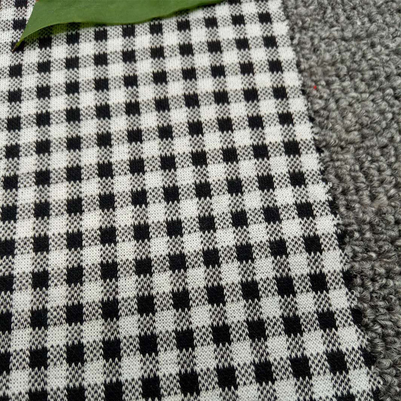 现货针织提花黑白格子面料 300g微弹田园风格连衣裙 桌布时尚面料