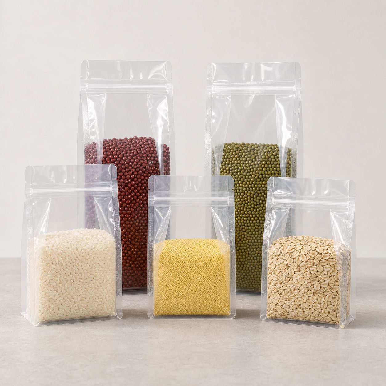 Transparent eight-side sealed bag, frosted hand-held zipper self-standing and self-sealing bag for potato chips, nuts, dried fruits, grains and other food packaging Specification image