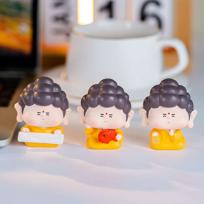 Cute cartoon, emotionally stable Buddha ornaments, fridge magnets, car resin handicrafts, living room desktop decorations