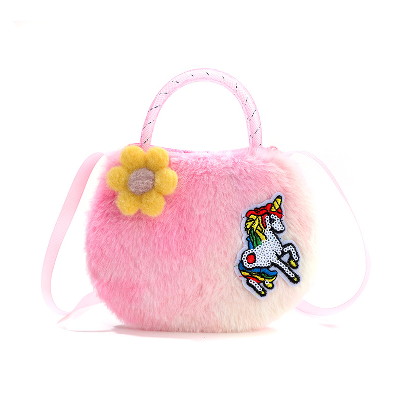 New cross-border in-stock creative cartoon crossbody bag, children's treasure crossbody bag, cute seven-color plush unicorn small crossbody bag Item Picture