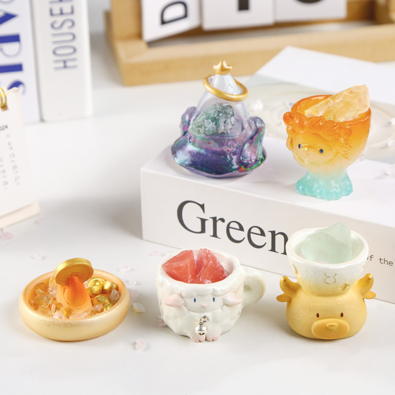 New zodiac blind box cartoon creative design, crystal decorative items, desktop resin handicrafts blind box details Picture