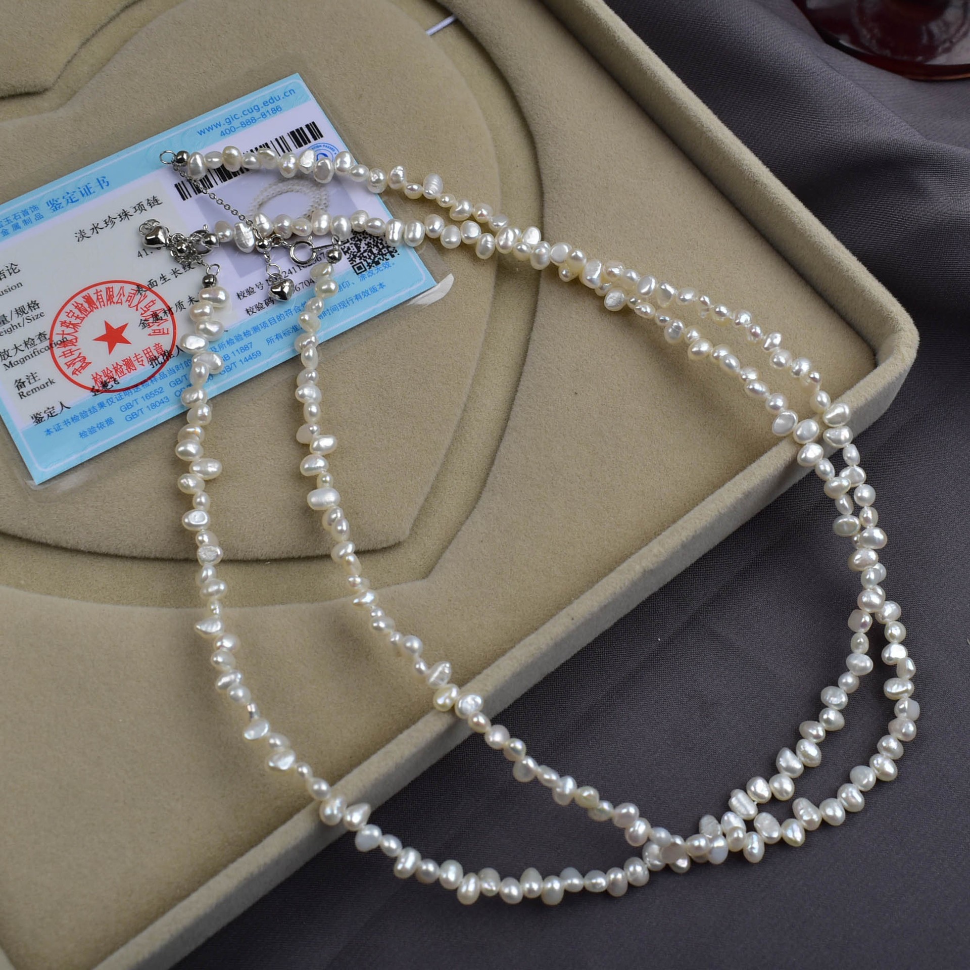 Misaligned hole small particle natural freshwater Baroque small pearl necklace for women, 925 sterling silver niche collarbone chain wholesale details Picture