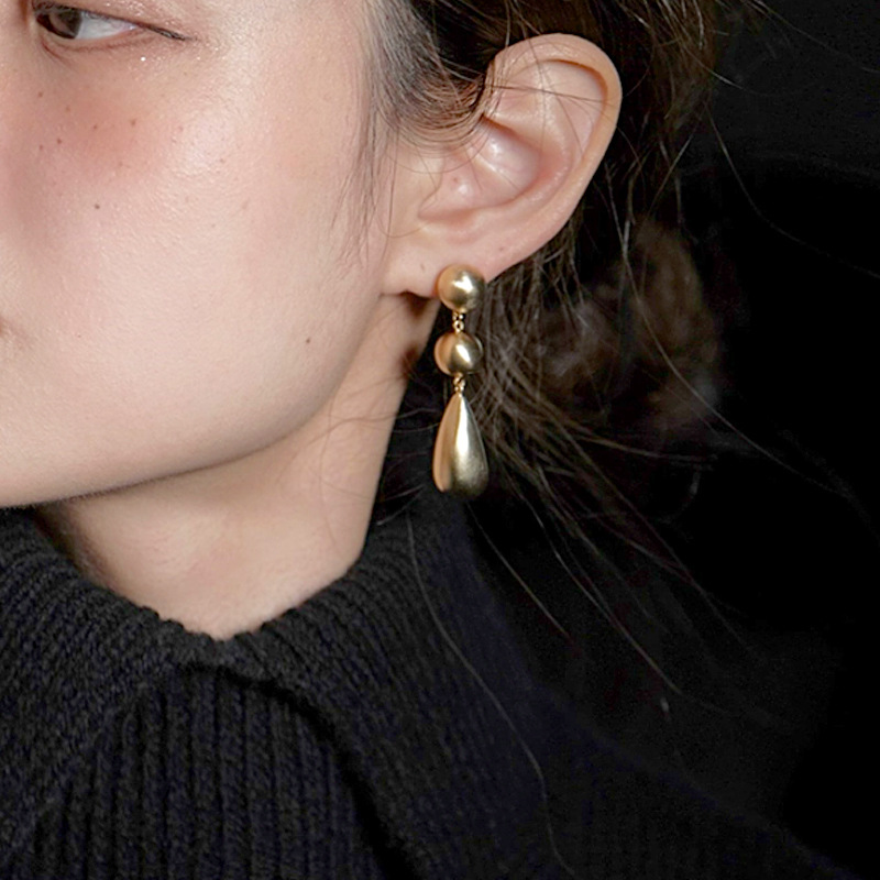 法式复古长款重工哑光拉丝水滴耳坠贵气简约高级感耳环显脸瘦耳饰