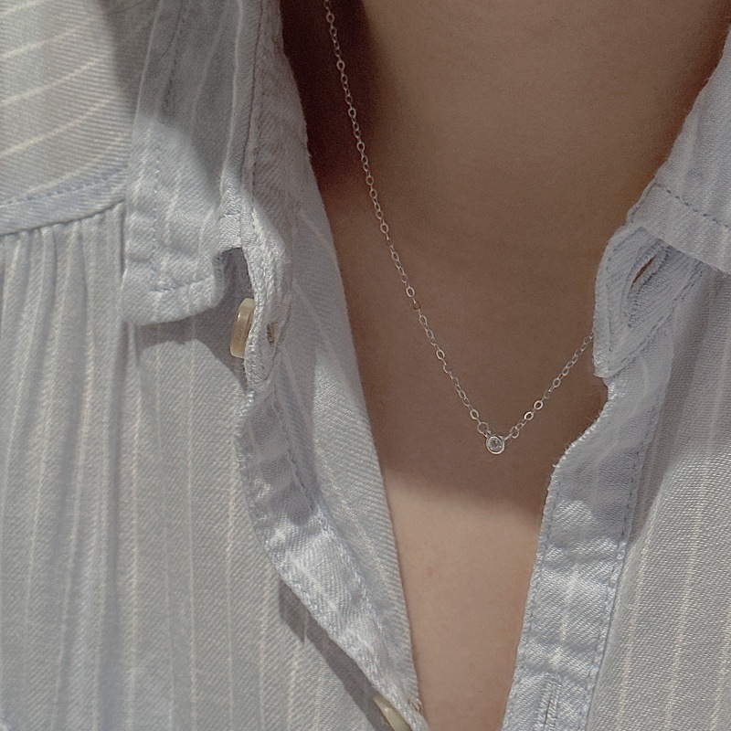 S925 sterling silver Korean-style niche design retro single zirconia necklace Korean-style simple collarbone chain Specification image
