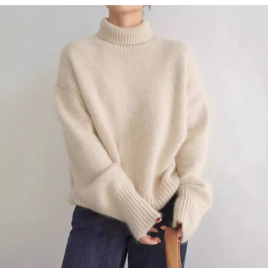 A loose and versatile knitted pullover with a laid-back style for women to wear over a high-neck sweater from Europe and America in the autumn and winter of 2025 details Picture