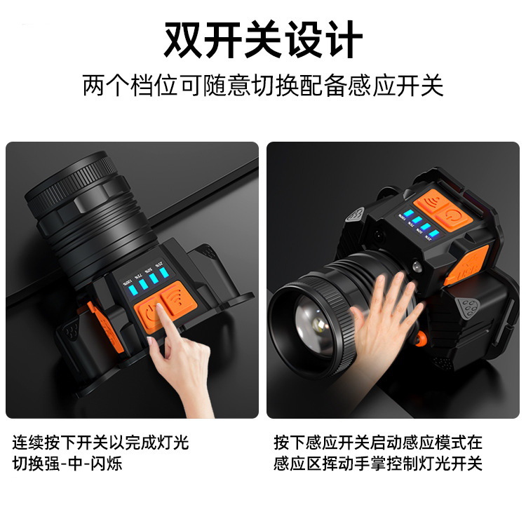 Wholesale of new cross-border 2025 sensor headlamps with intense brightness, long battery life, outdoor charging and fishing led lighting Specification image