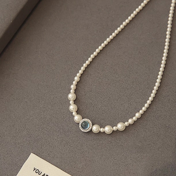 S925 sterling silver 12.18 aquamarine pearl necklace for women, French light luxury, niche design, simple and elegant, versatile and high-end Specification image