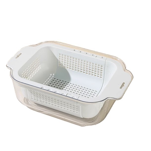 洗菜盆沥水篮可伸缩双层洗菜篮厨房洗水果蔬菜水槽家用塑料滤水篮白底实物图