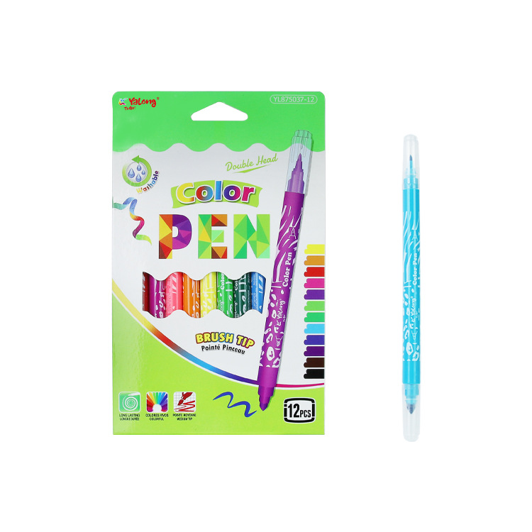 Yalong Cross-border Double-pointed Watercolor Pen 12-color Round Rod Children's Painting Pen Art Set