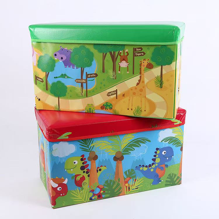 Toy and clothing storage box, cartoon rectangular storage stool, organizing box, non-woven fabric shoe-changing stool, storage box