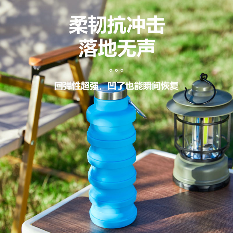Taza de agua plegable retráctil portátil de silicona resistente a altas temperaturas deportes al aire libre hervidor de mano de viaje comprimido taza de agua acompañante Application Scenario