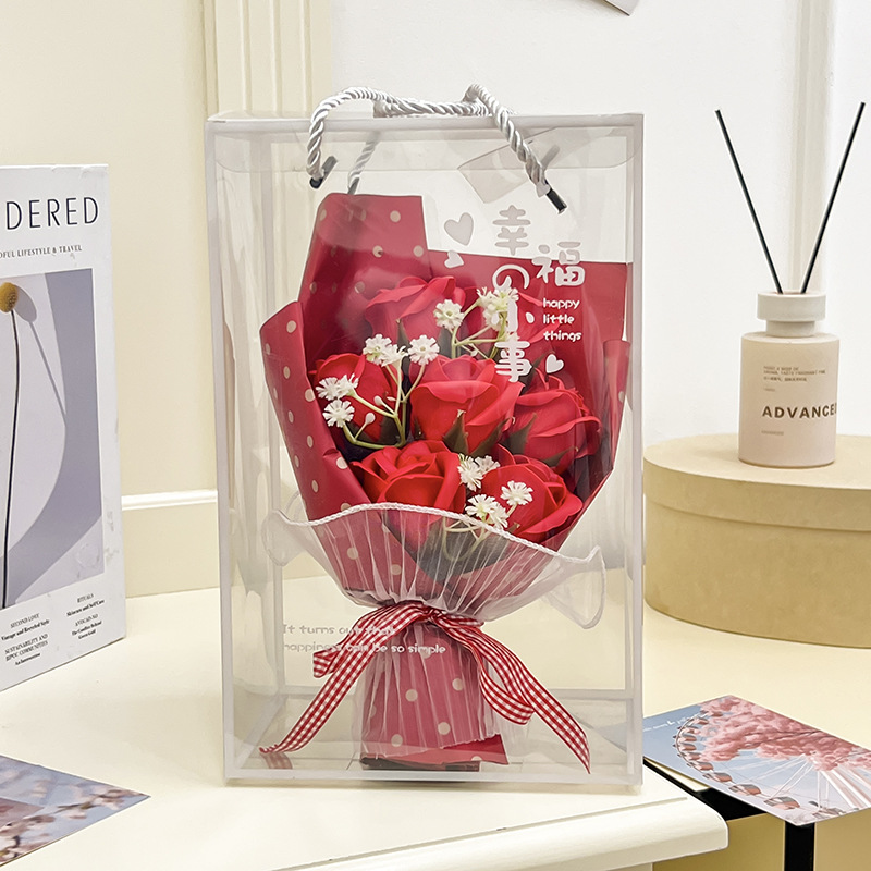 七夕教师节礼物手提香皂花束创意礼品仿真玫瑰花满天星跨境批发