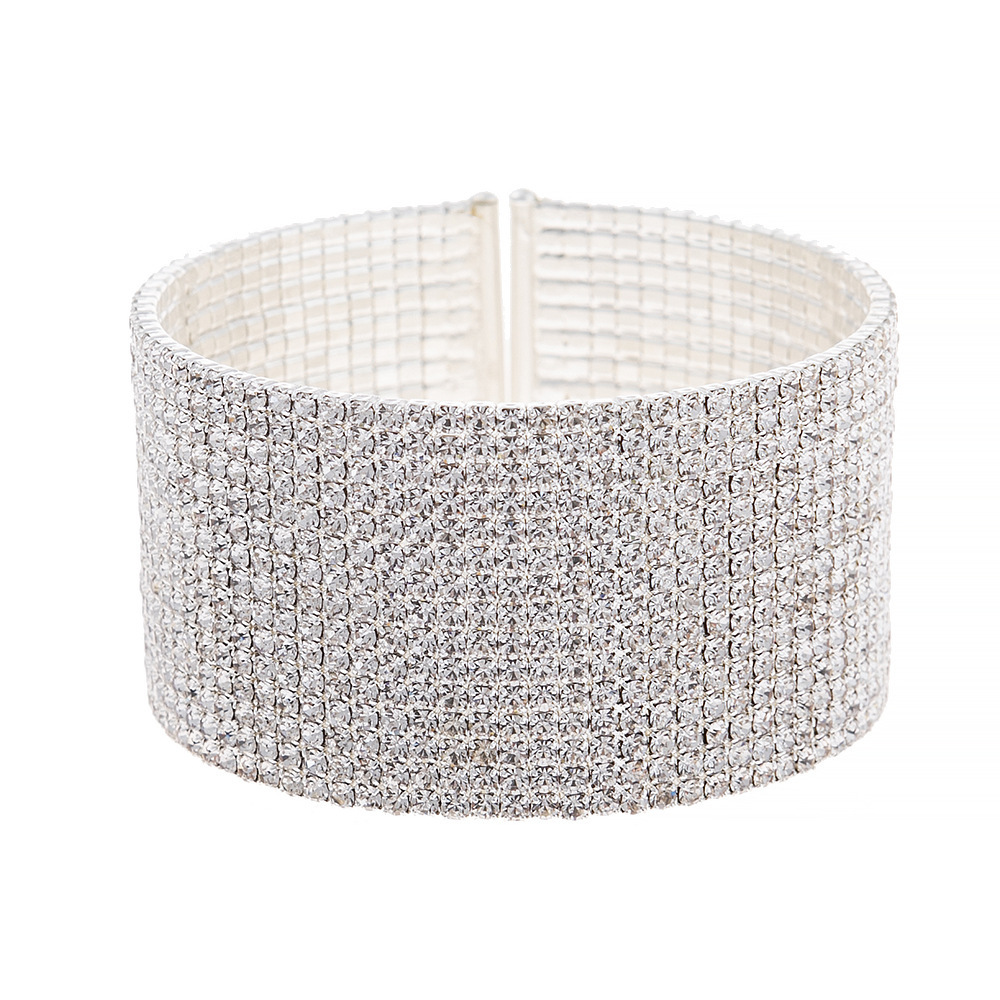 European and American cross-border factory direct sales 15-row full diamond open bracelet, exaggerated and trendy, perfect for balls, banquets, parties and gatherings