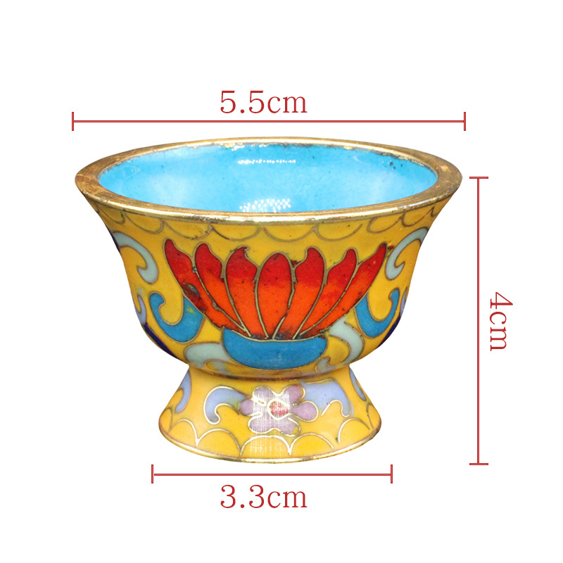 The cloisonne eight-treasure bowl is a traditional copper body, cloisonne enamel, polished, high-legged, eight-auspicious offering bowl and water bowl details Picture