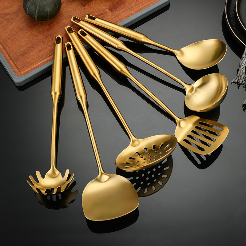 不锈钢镀金勺铲套装厨房烹饪工具锅铲汤勺漏勺煎铲粉扒饭勺厨具