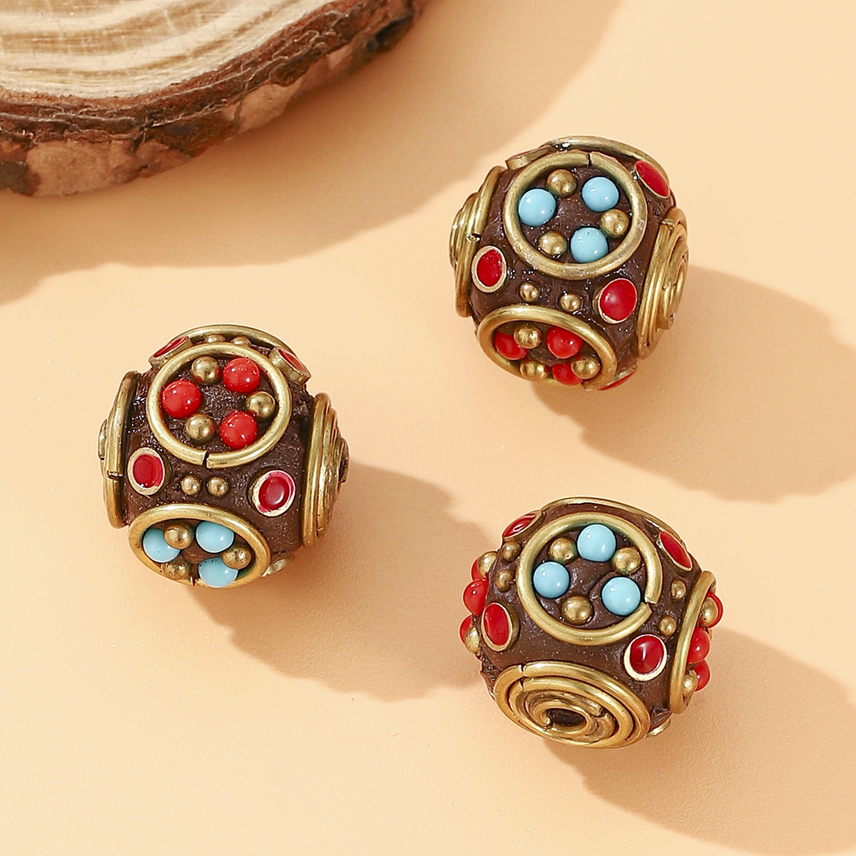 2025 New style Tibetan-Nepalese beads, retro hand-inlaid blue and red beads, bucket beads, DIY jewelry accessories, partition beads details Picture