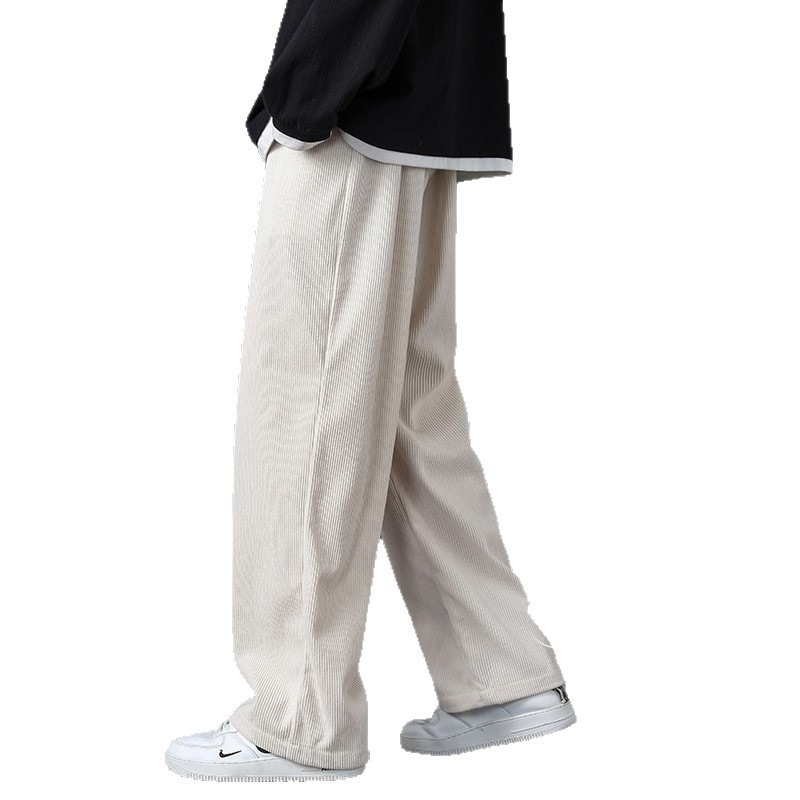 The new winter men's trousers, casual pants, loose straight-leg corduroy and fleece warm wide-leg sports pants Item Picture