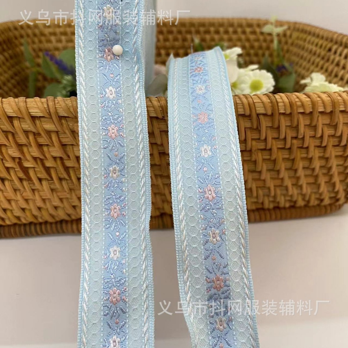 2.5cm hecho a mano DIY lazo jacquard bordado correas adornos para el pelo tocados bolsa tira lateral caja de regalo cinta de embalaje details Picture