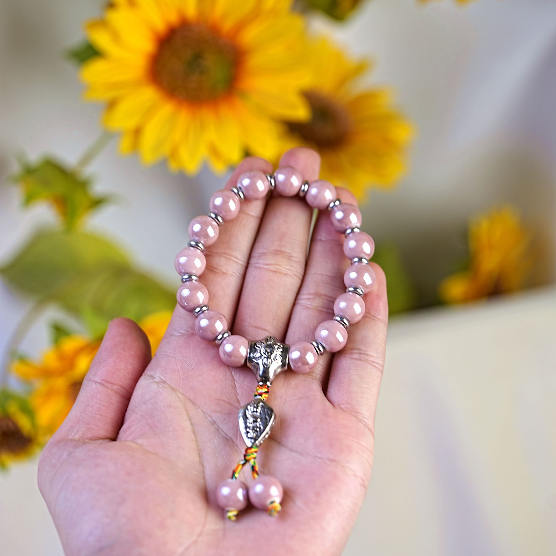 北京香灰瓷佛珠手串文玩女经文吊坠复古琉璃陶瓷手链串珠饰品配饰详情图2