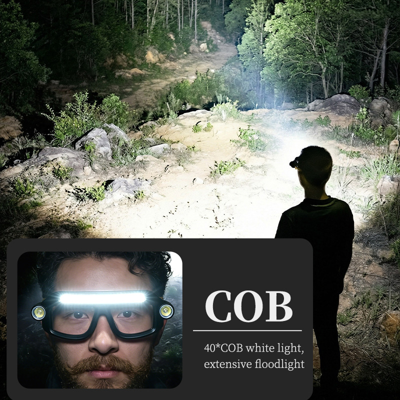 The new cross-border XTE multi-functional glasses lamp, USB charging, long-lasting lithium battery, outdoor hiking head-mounted lighting lamp Specification image