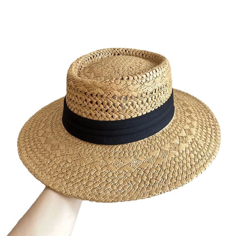 Inglés retro sombrero de copa plana mujer salir de moda verano sombrero de protección solar versátil temperamento francés old money sombrero Item Picture