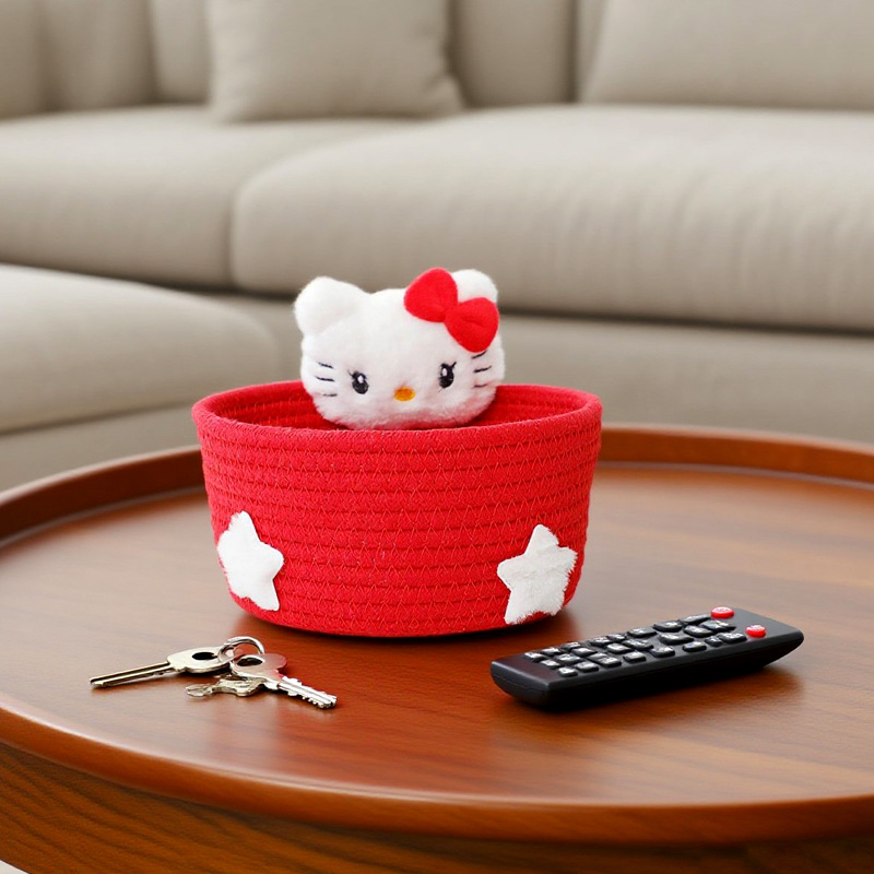 可爱小猫卡通收纳筐少女心高颜值桌面零食居家收纳篮化妆品收纳盒
