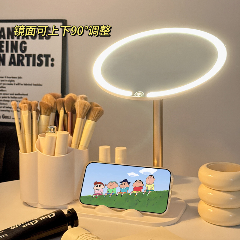 2024 New desktop dressing table, desktop dressing mirror with light and storage box, all-in-one high-end women's mirror, makeup mirror Specification image