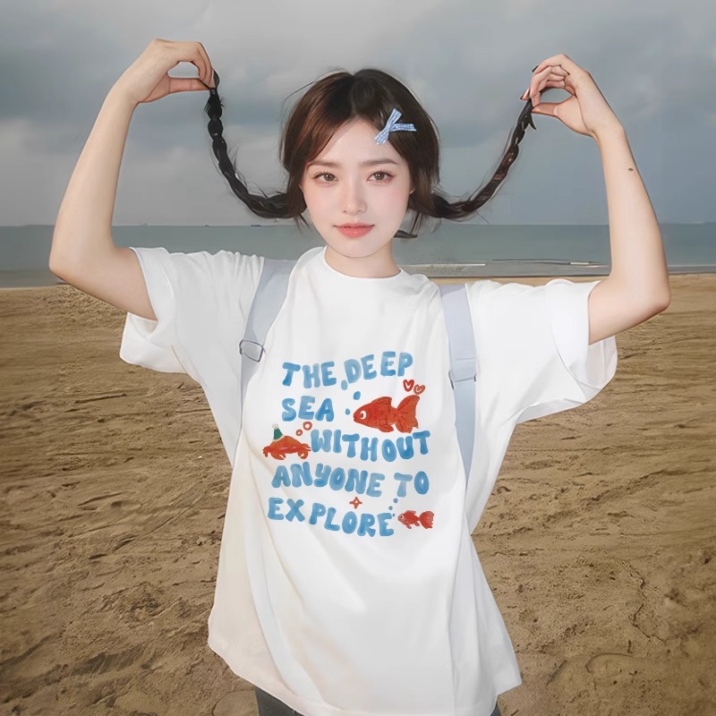 t恤上衣女2025新款爆款夏季米白色纯棉宽松短袖今年流行漂亮小衫