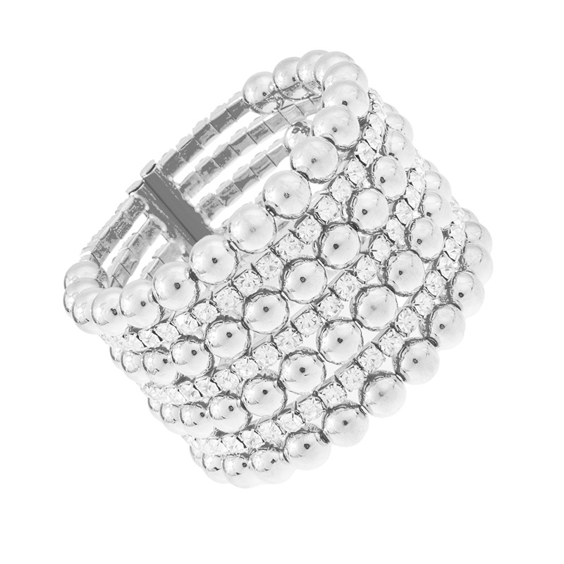 Cross-border new product 5-row bead rhinestone wide bracelet, European and American trendy, fashionable and personalized full diamond open mouth jewelry wholesale Item Picture