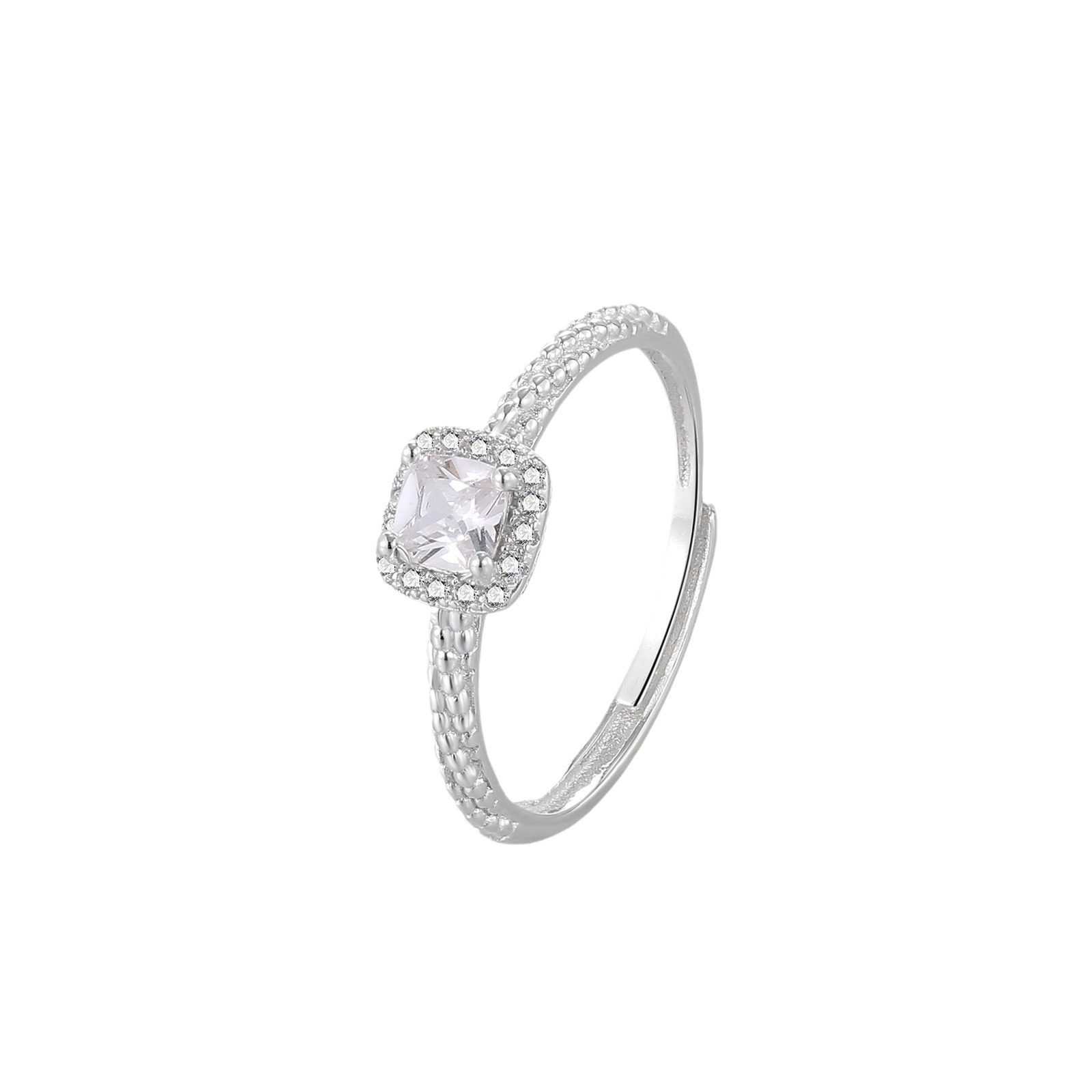 Wholesale of small square sugar ring for women, featuring a light luxury design with square diamonds and a simple, super shiny white diamond ring Item Picture