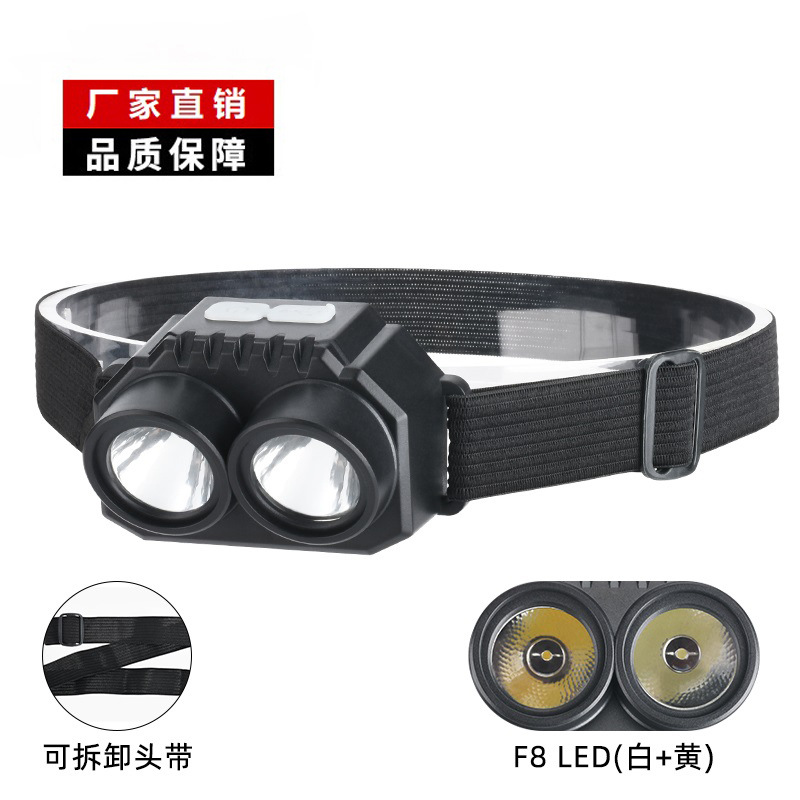 New powerful headlamp with dual light sources, white and yellow LED portable outdoor adventure lamp, emergency head-mounted lighting work headlamp Item Picture