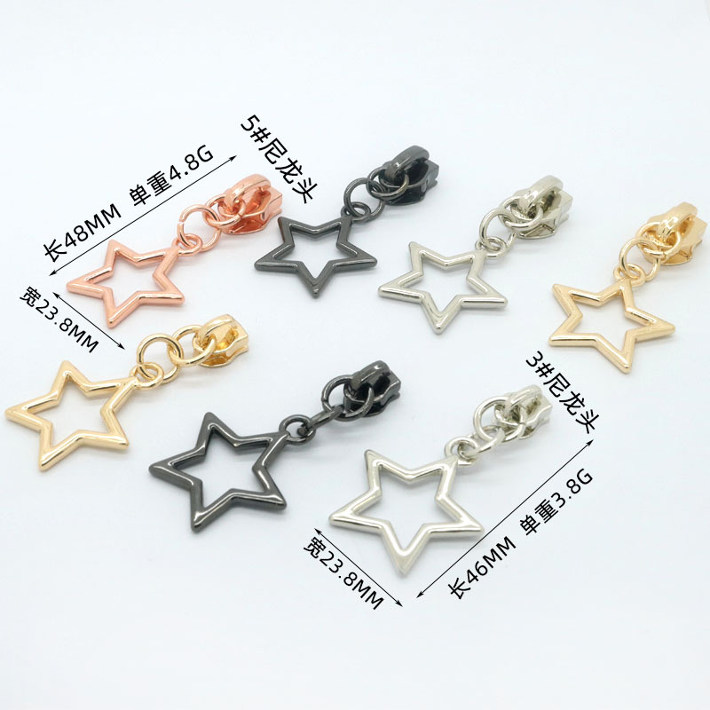 5# nylon five-pointed star pull TAB, hollow pull TAB, cosmetic bag pull TAB, five-pointed star pendant, rose gold pull TAB details Picture