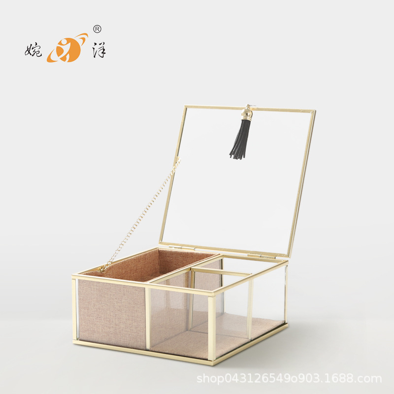 家用戒指存放 铁盒玻璃结合 小物件易丢难题 简约ins风桌面饰品架