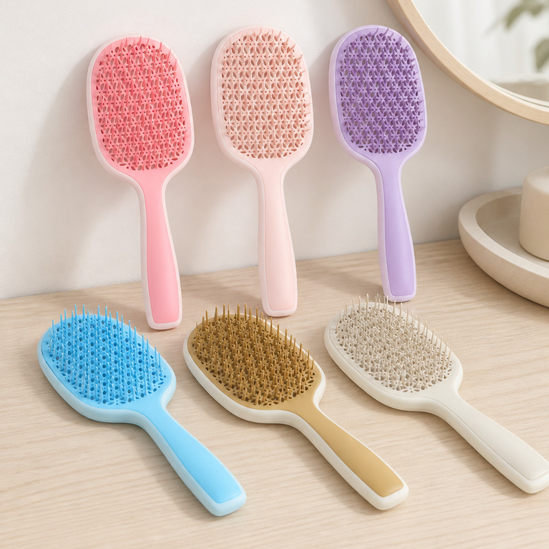 Cien y rejilla calada fluffy masaje shun cabello peinado de doble uso seco y húmedo