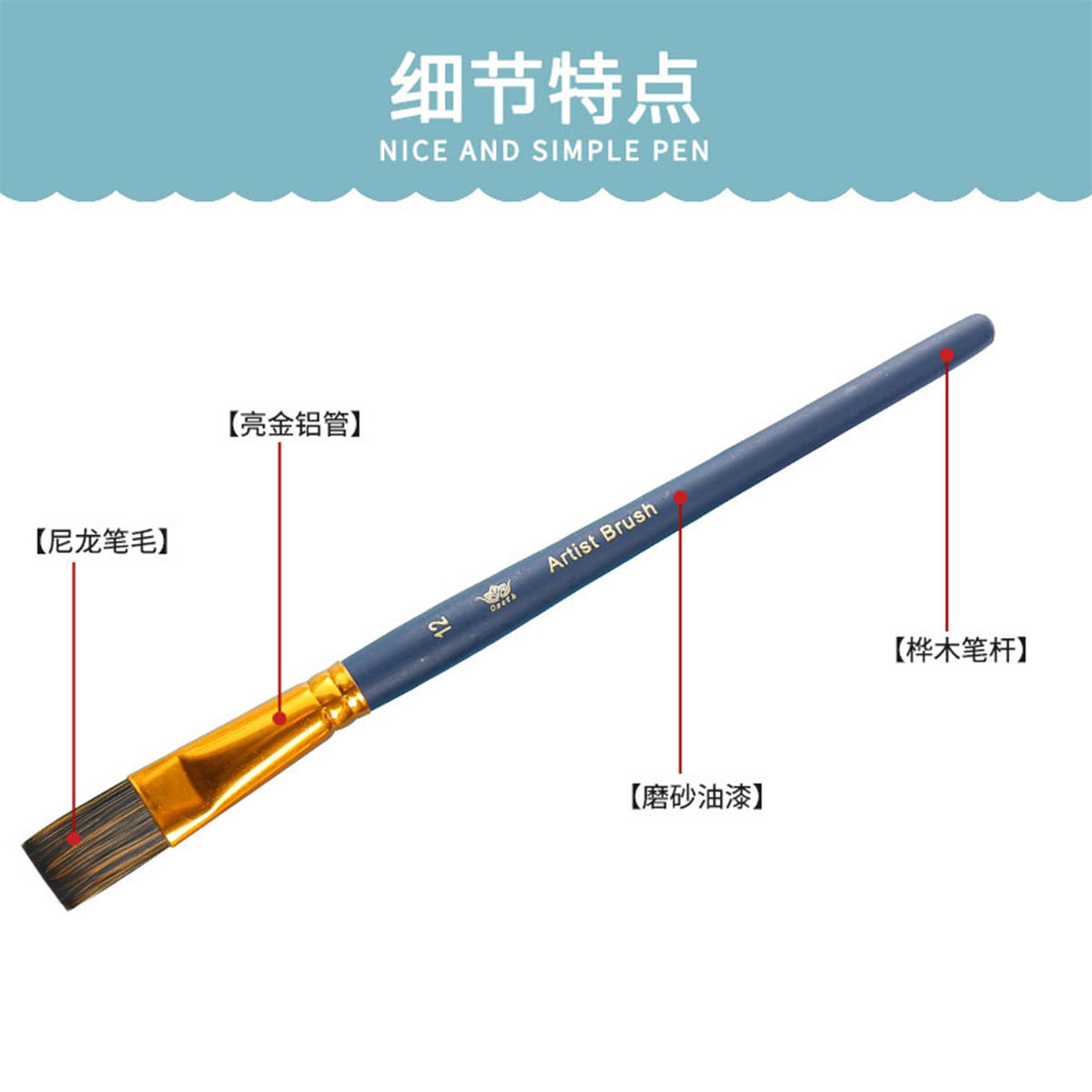 Cross-border watercolor and gouache painting brushes, 6-piece set of nylon bristle wood brush, watercolor acrylic oil painting outlining and brush arrangement details Picture