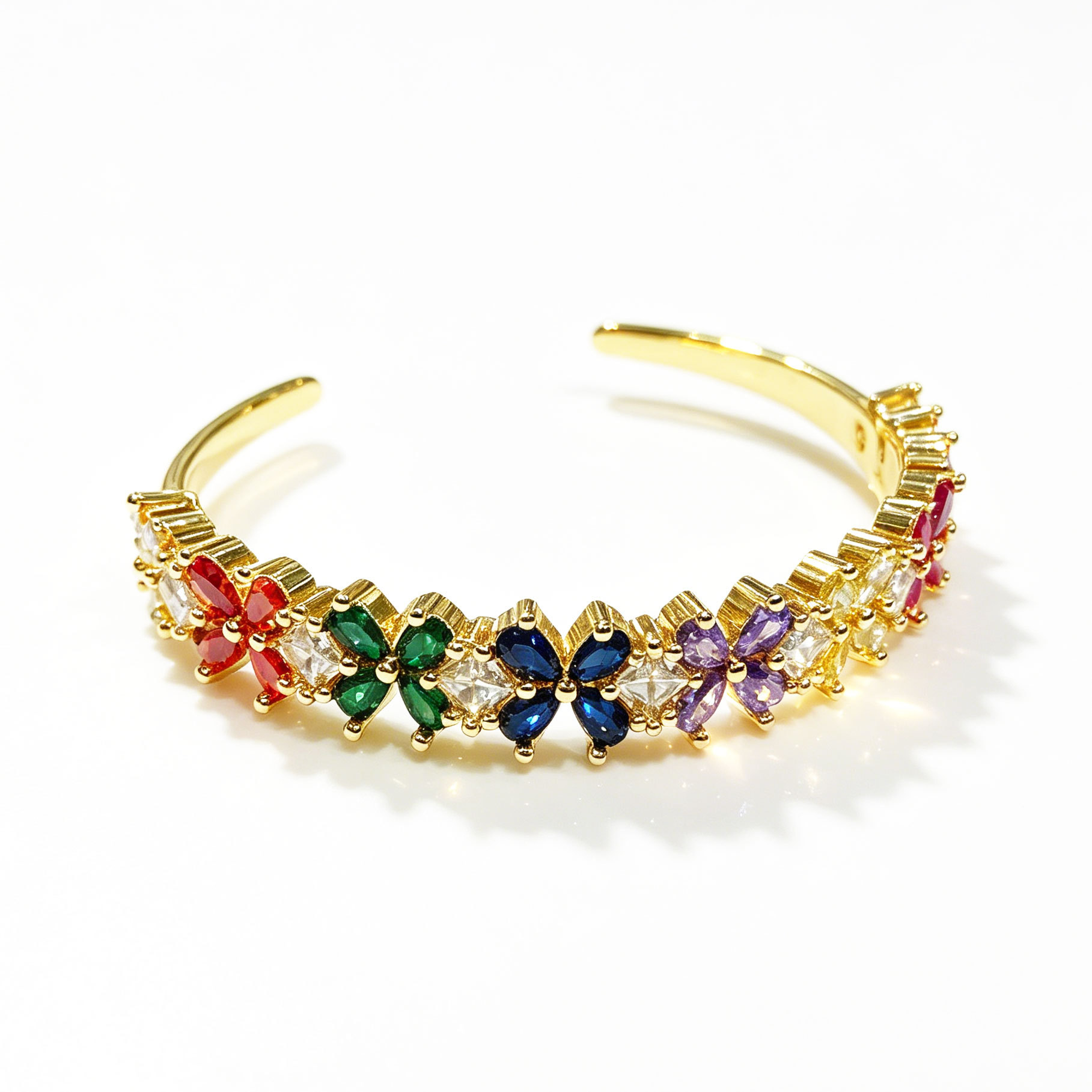 Cross-border open zircon bracelet available in five colors, light luxury and dazzling, adjustable Cuff, gold electroplated zircon set Specification image
