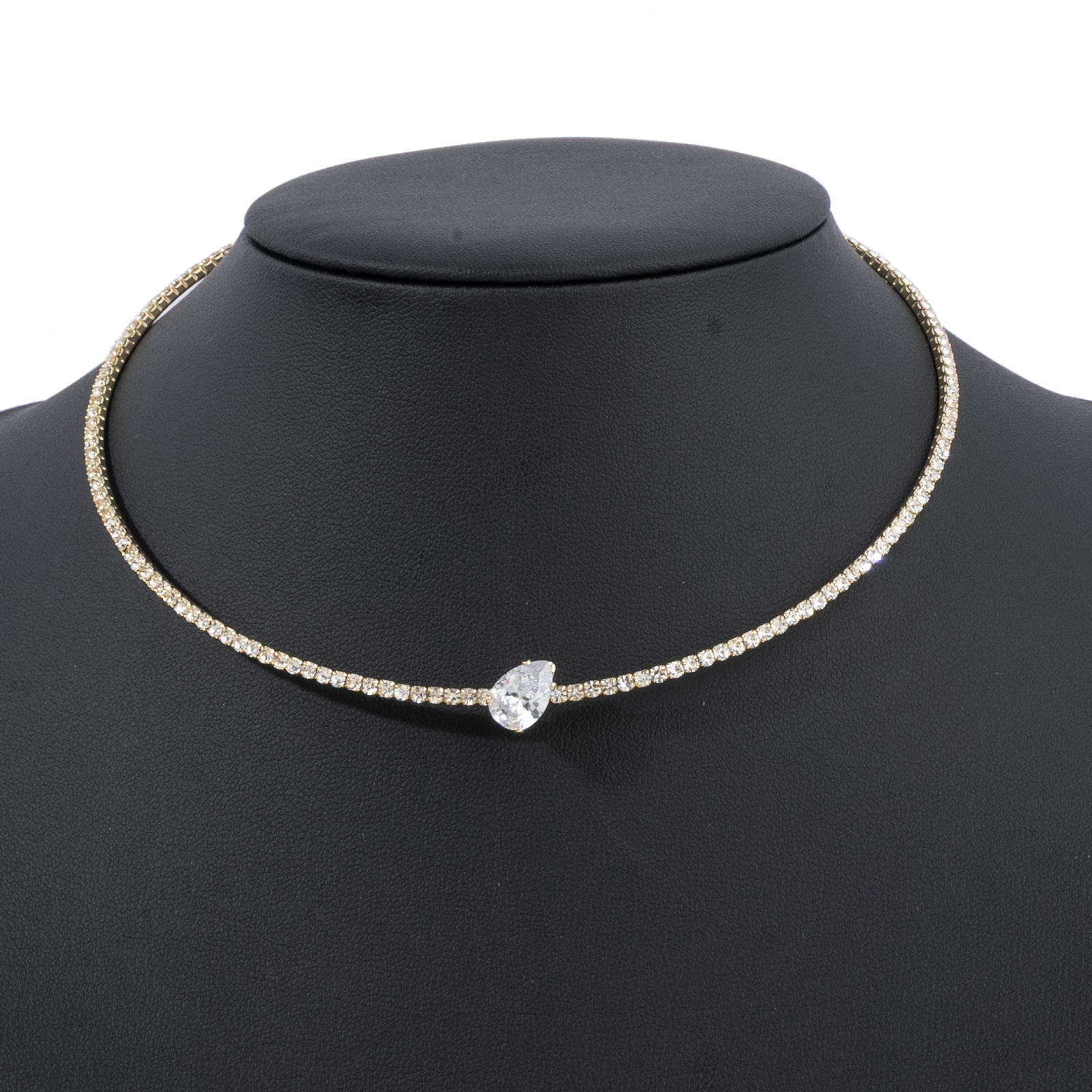 Cross-border European and American fashion teardrop-shaped zircon single-layer steel wire necklace, elastic opening adjustable, exquisite, simple and versatile for daily use, European and American full figure