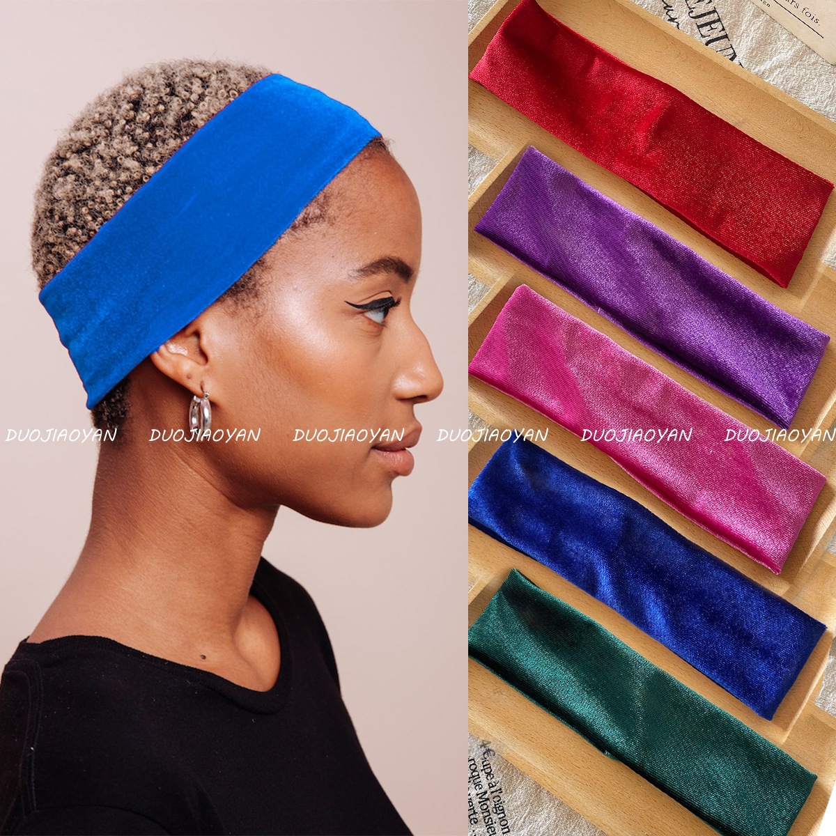 The new Amazon velvet headband exudes a high-end and fashionable solid color elastic headwear. It's a retro leopard print sporty hair tie for women details Picture
