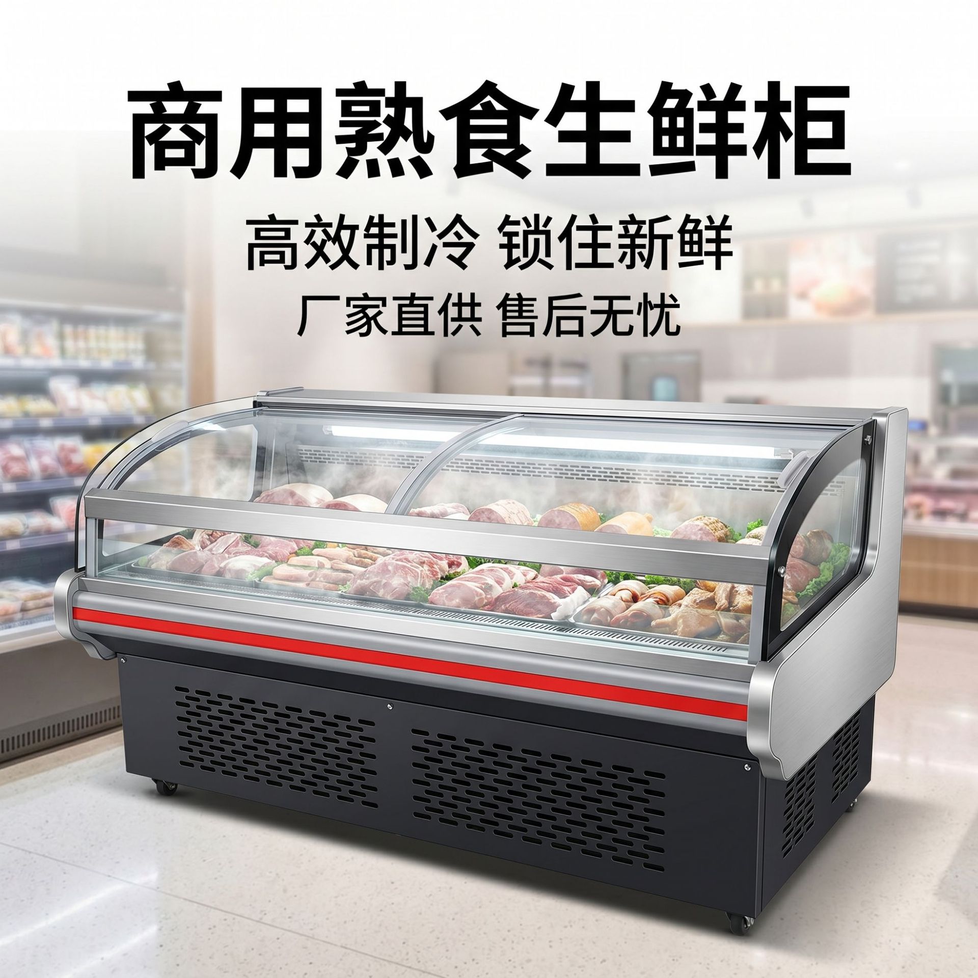 Commercial cooked food preservation cabinets, refrigerated display cabinets for fresh produce, cold dish cabinets for marinated food, and air-cooled cabinets for supermarket vegetables and fruits